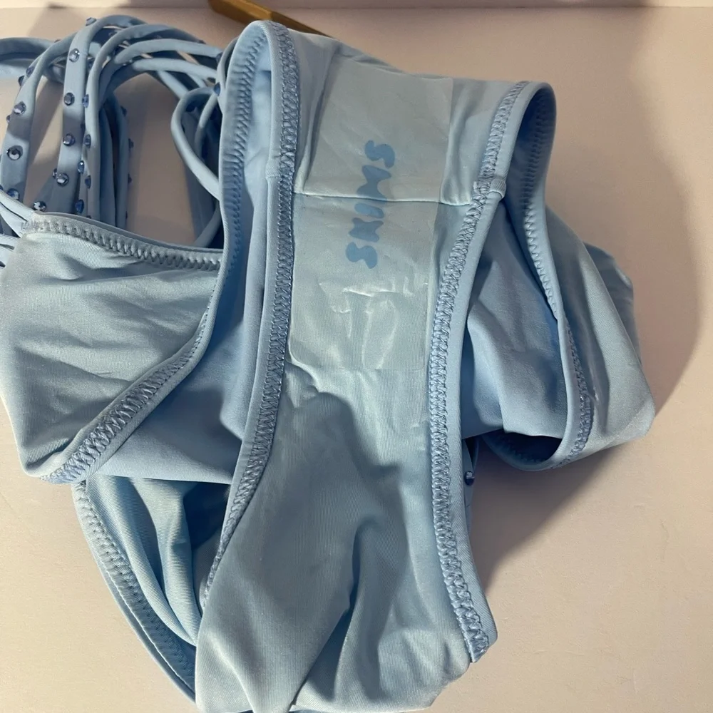 Skims Rhinestone swim strappy Iris blue bikini bottom